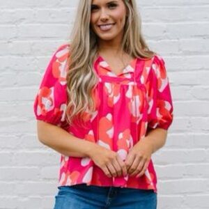 Michelle McDowell Spot On Pink Penny Top Vibrant Pink Women's Top size XL